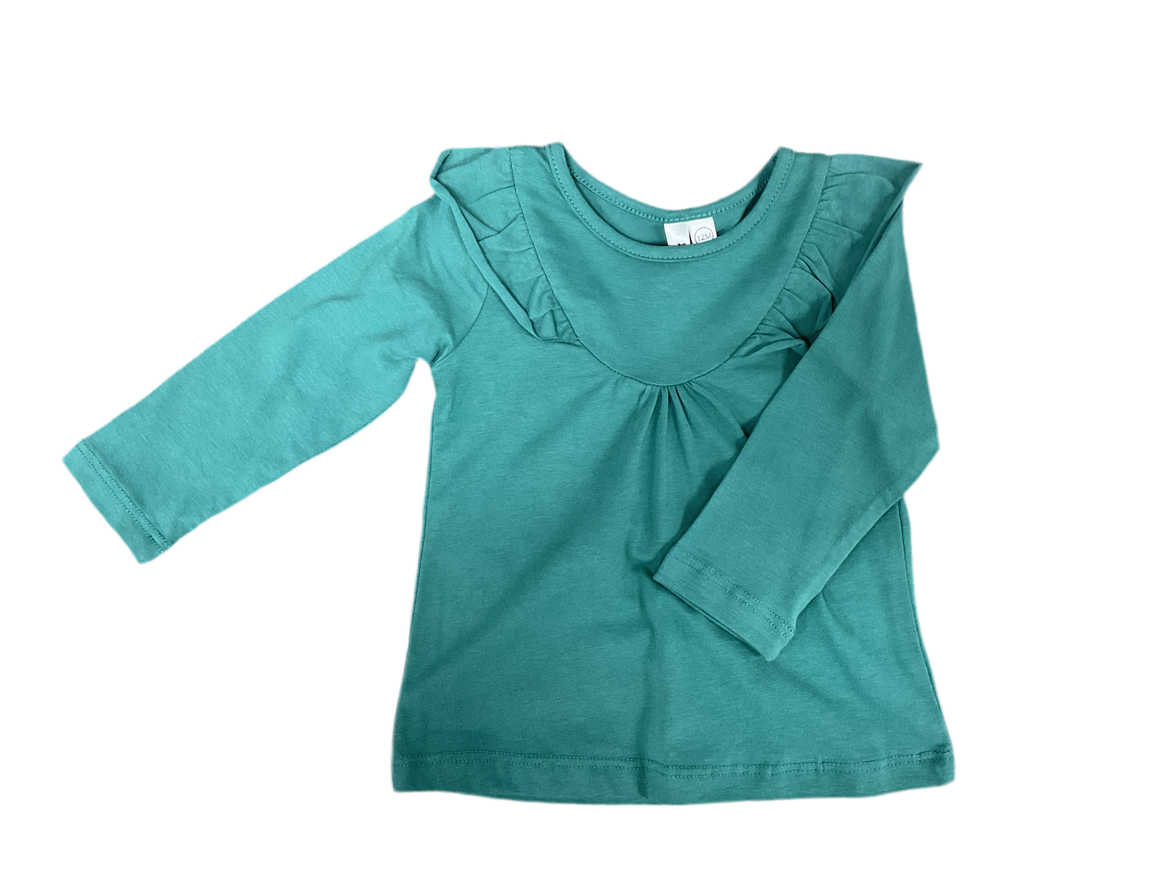 CR kids Basic Ruffle Yoke Top- Sea Green-12M