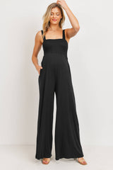 Sleeveless Smocked Maternity Wide-Leg Jumpsuit