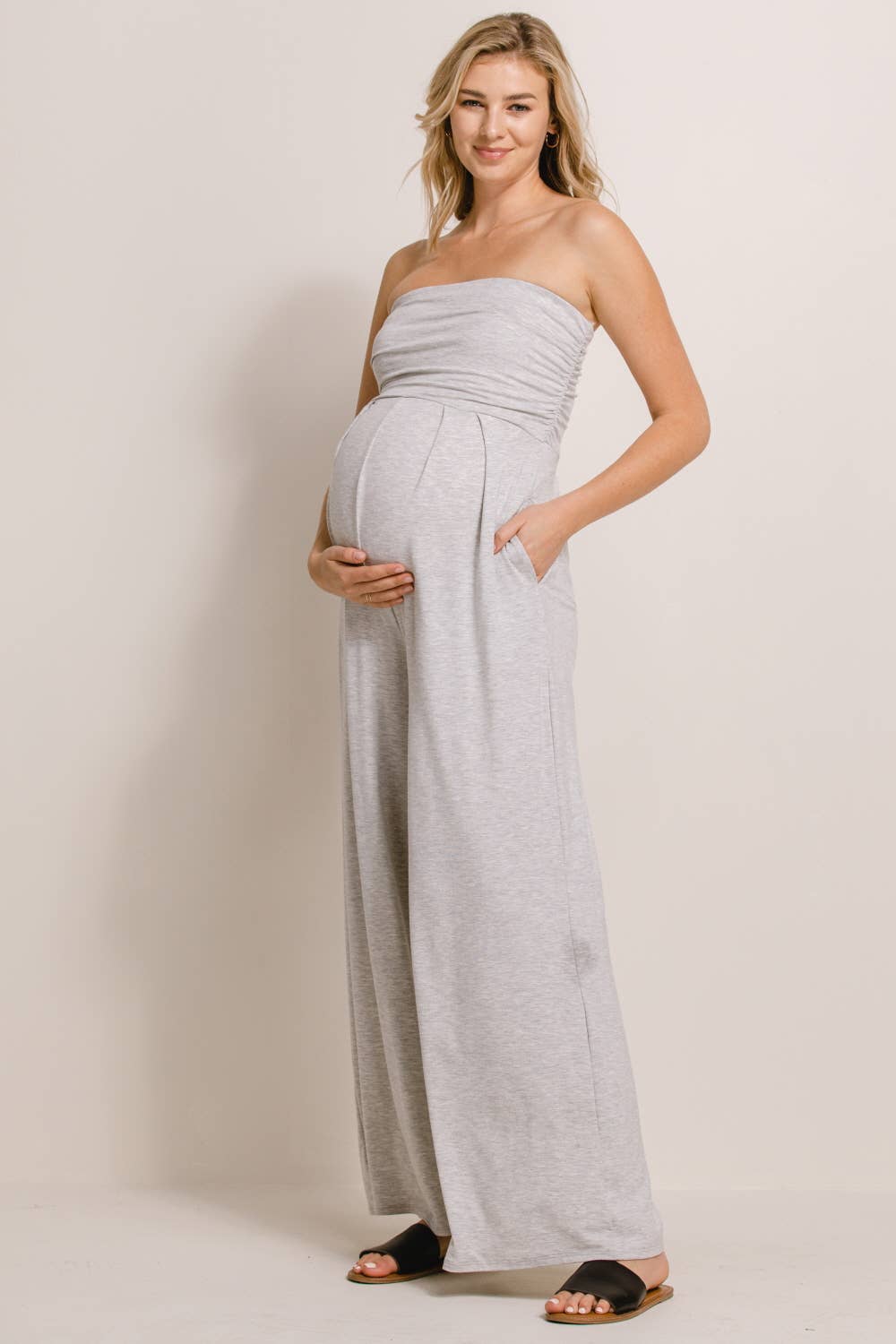 Strapless Tube Maternity Wide-leg Jumpsuit