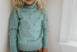 Adorable Sweetness - Kids Teal Pom Pom Fall Winter Crew Neck Sweater