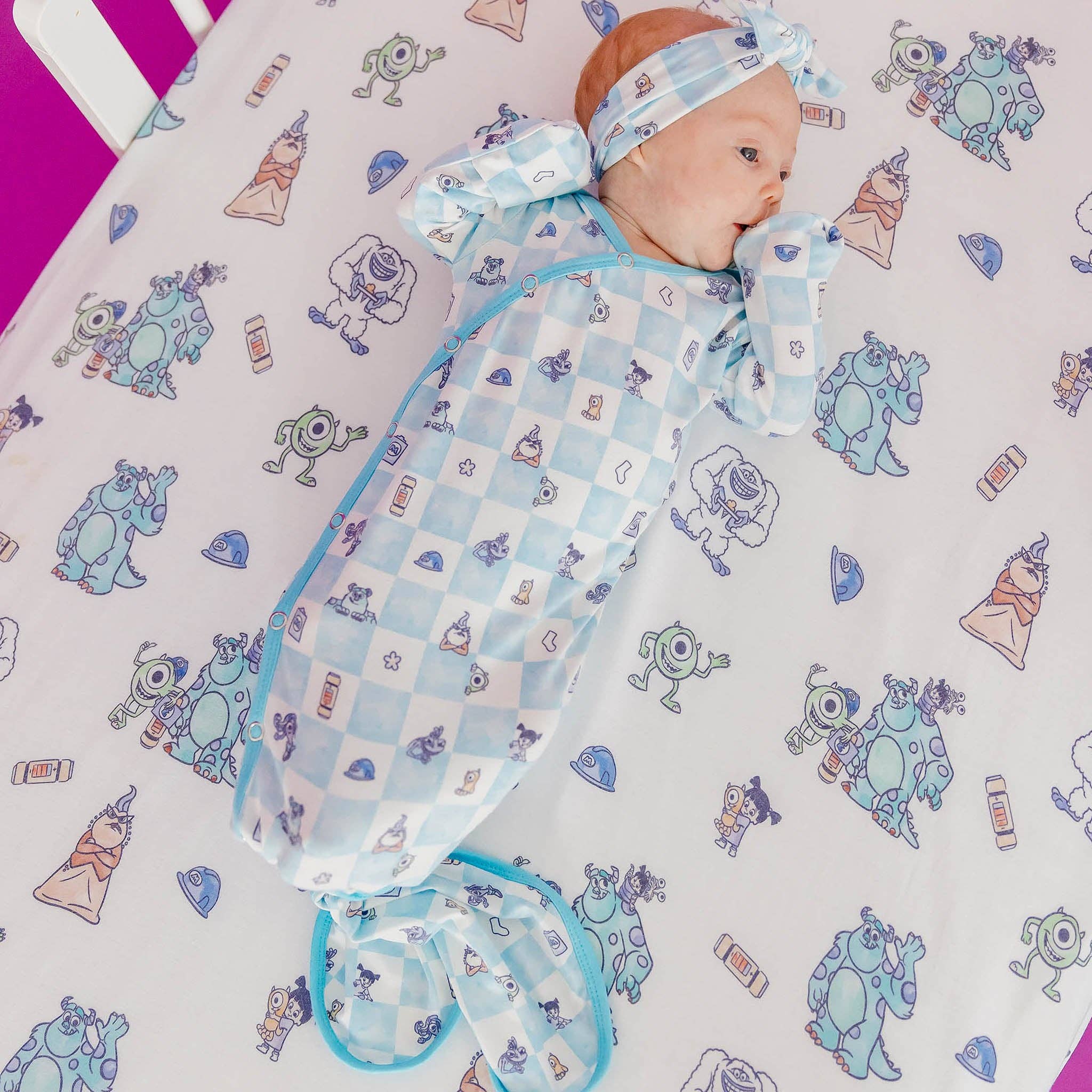 Newborn Knotted Gown - Monsters, Inc. Medley