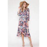 Maternity Floral V-Neck OverLap Long Spring Dress