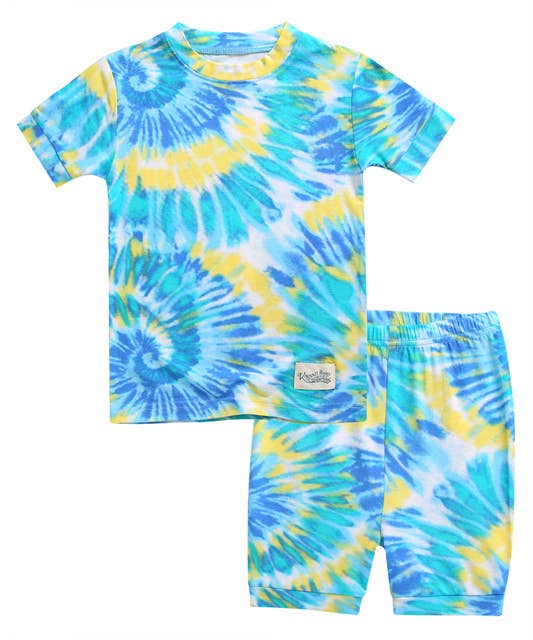 Vaenait Baby - Bamboo Tie Dyeing Yellow Blue Short Sleeve PJs