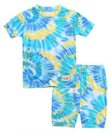 Vaenait Baby - Bamboo Tie Dyeing Yellow Blue Short Sleeve PJs