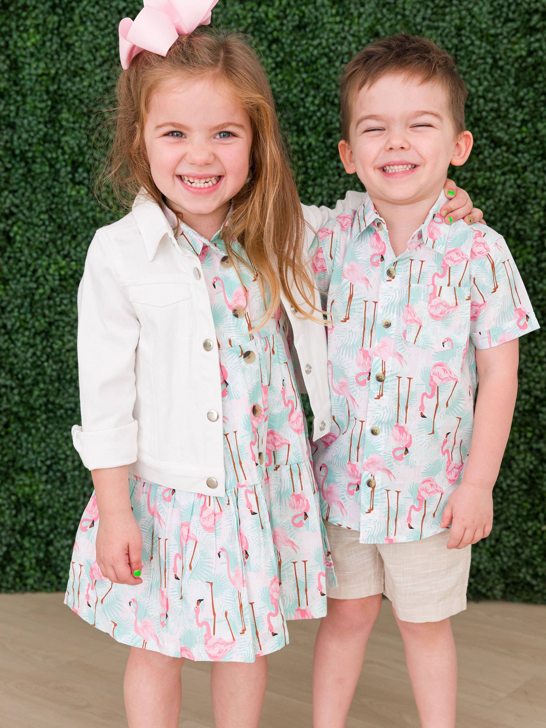 Boys Vibrant Flamingo Short Sleeve Button Down Shirt