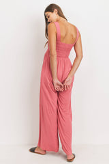 Sleeveless Smocked Maternity Wide-Leg Jumpsuit