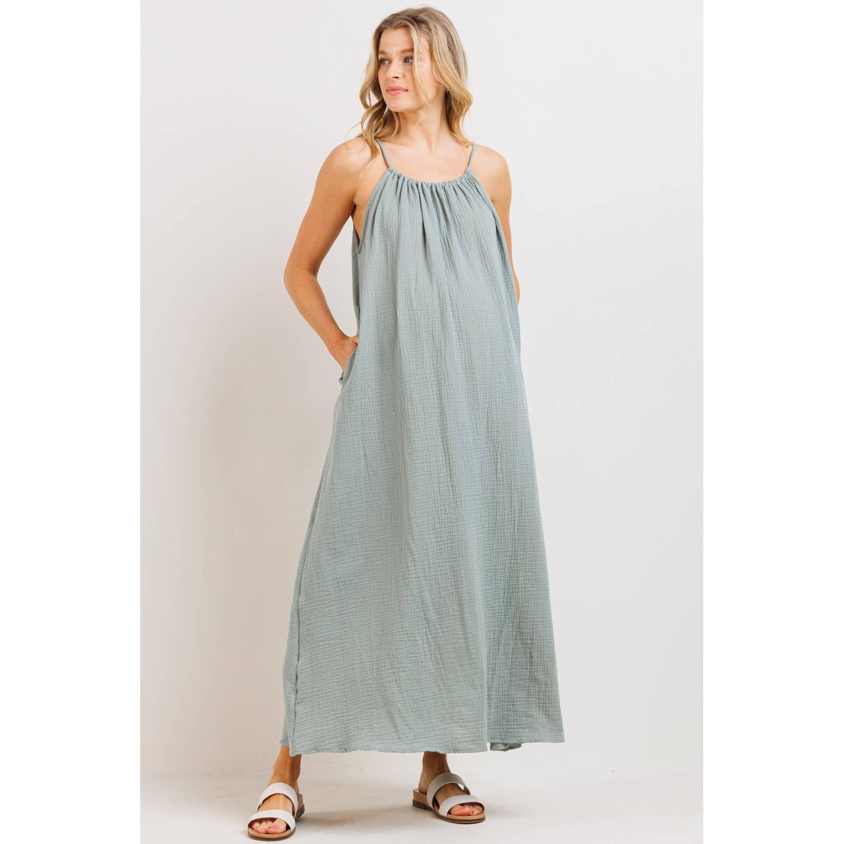 Cotton Halter Maternity Column Maxi Dress