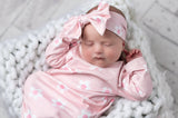 Infant Girls Pink Dainty Flower Baby Gown and Bow Headband