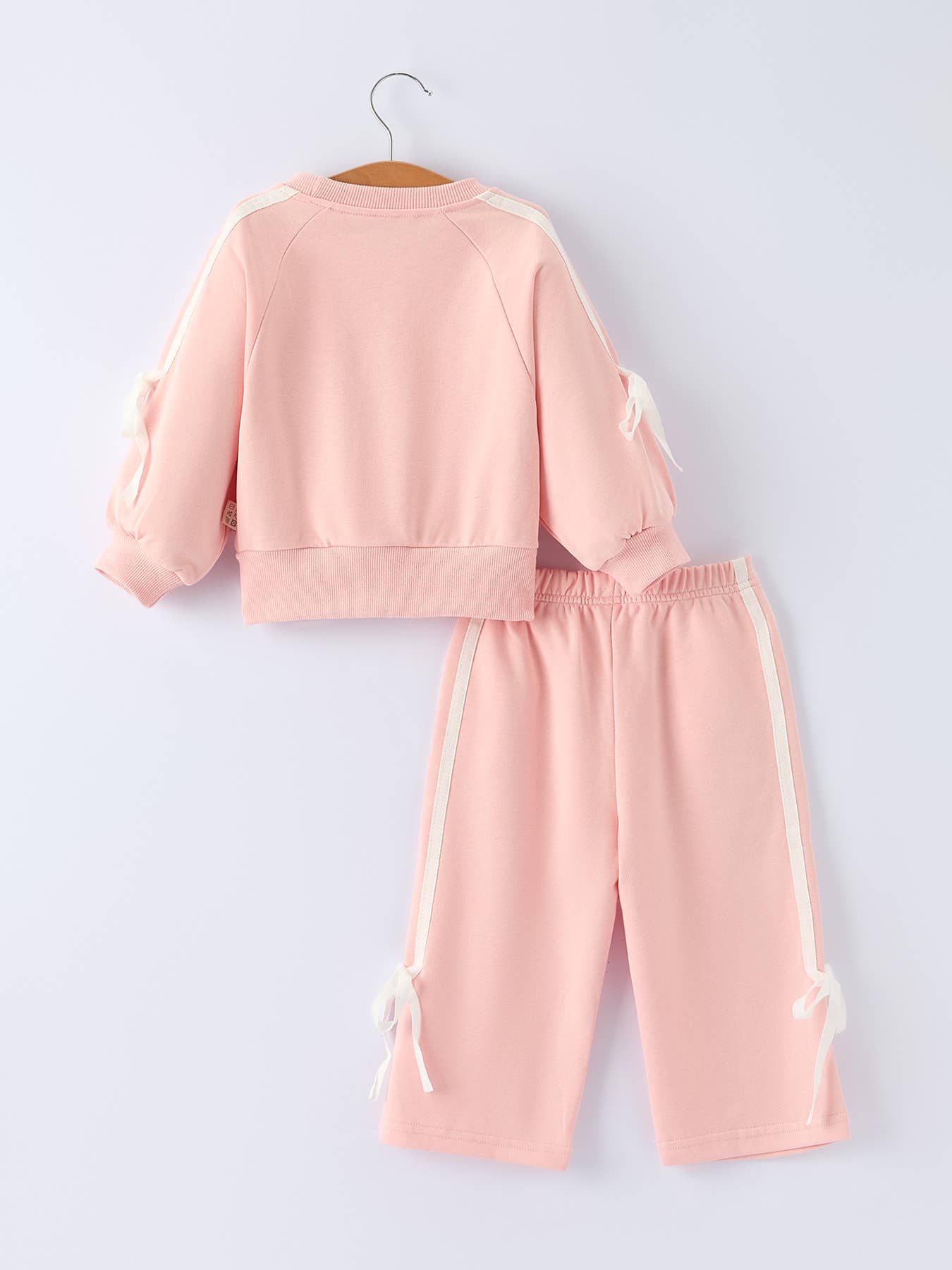 Girls Pink Bow Trim Sweatshirt and Pants Set
