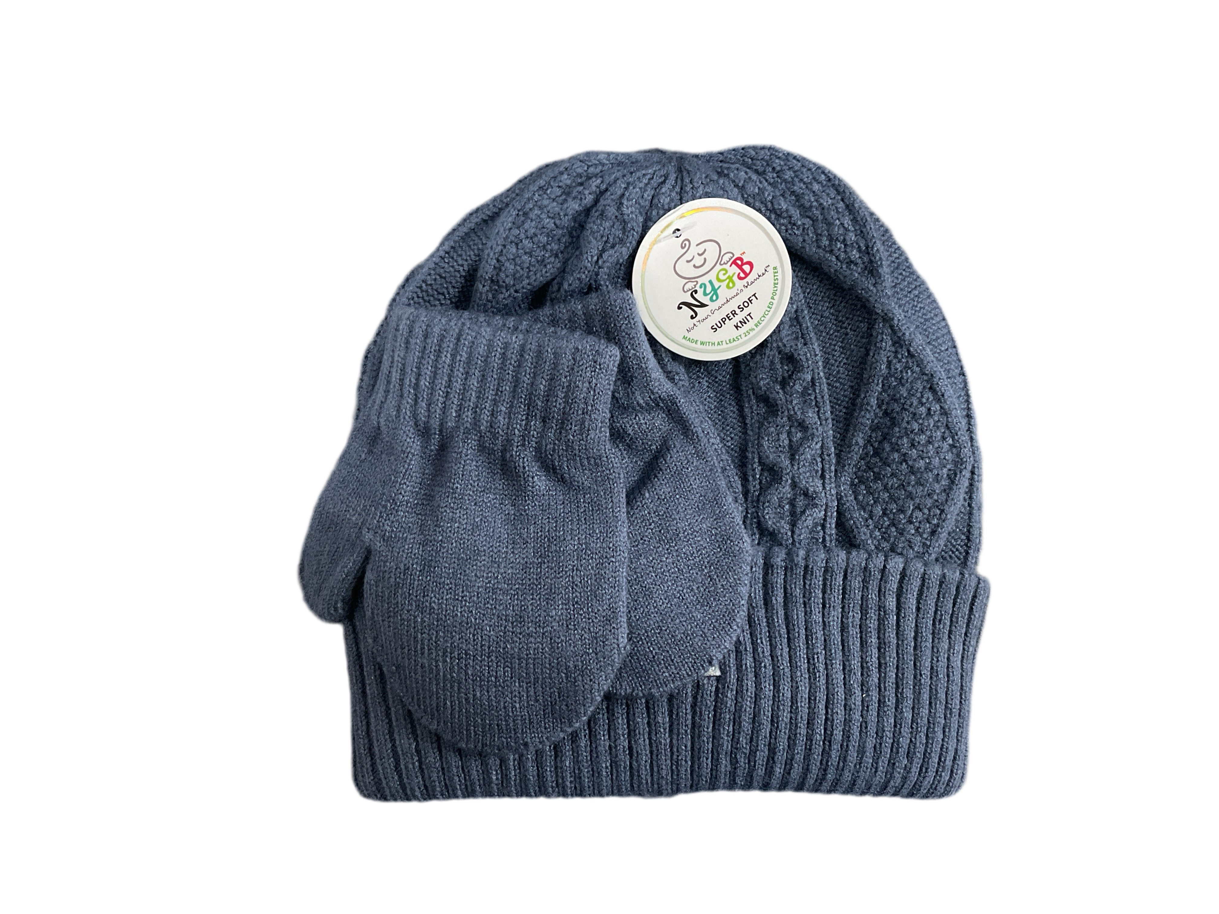 NYGB- Cable Knit Hat And Glove Set- Blue