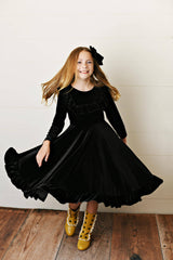 Adorable Sweetness - Kids Black Velvet Ruffle Fancy Winter Christmas Party Dress