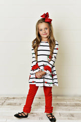 Kids Red and Black Stripe Tunic Set