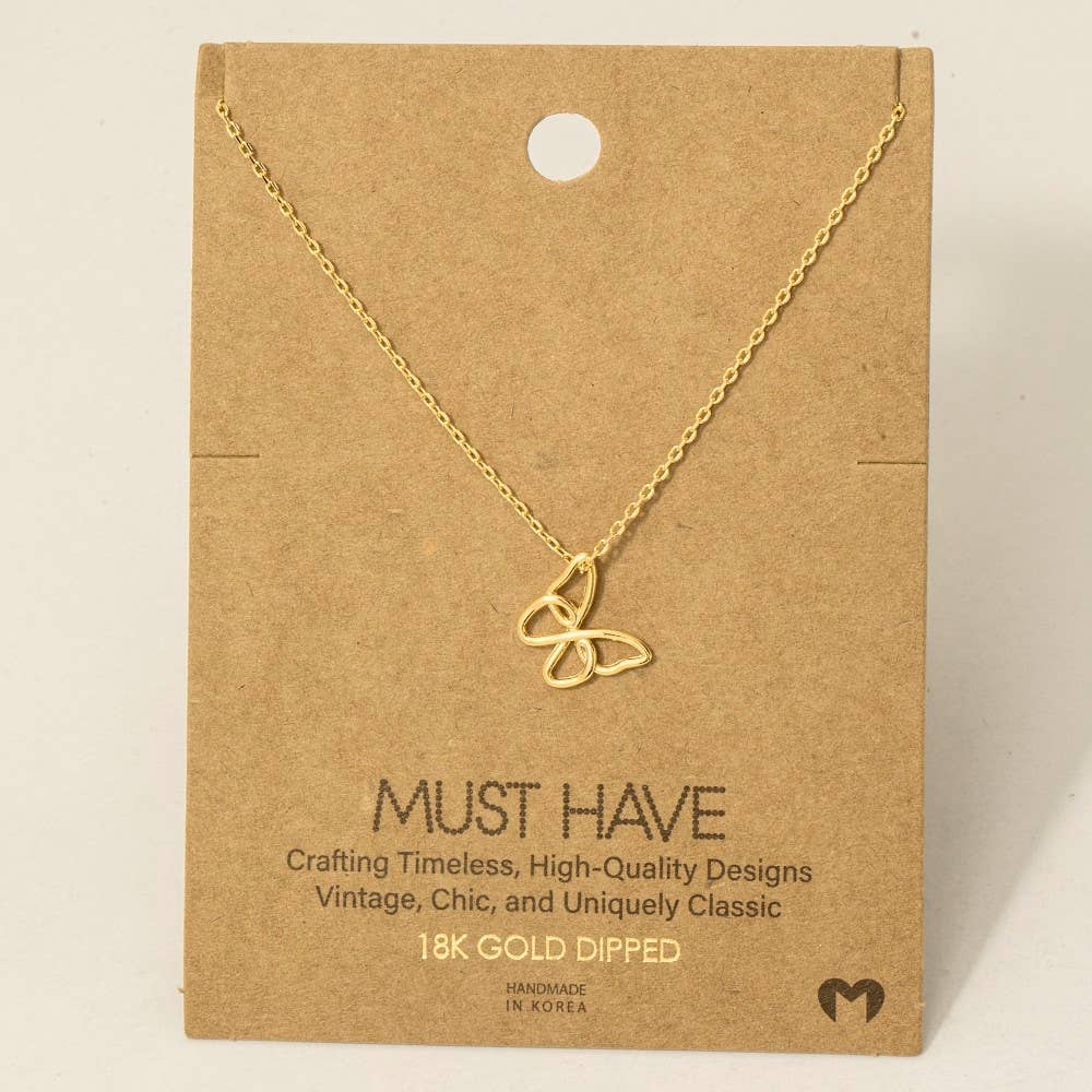 Gold Dipped Wire Butterfly Pendant Necklace
