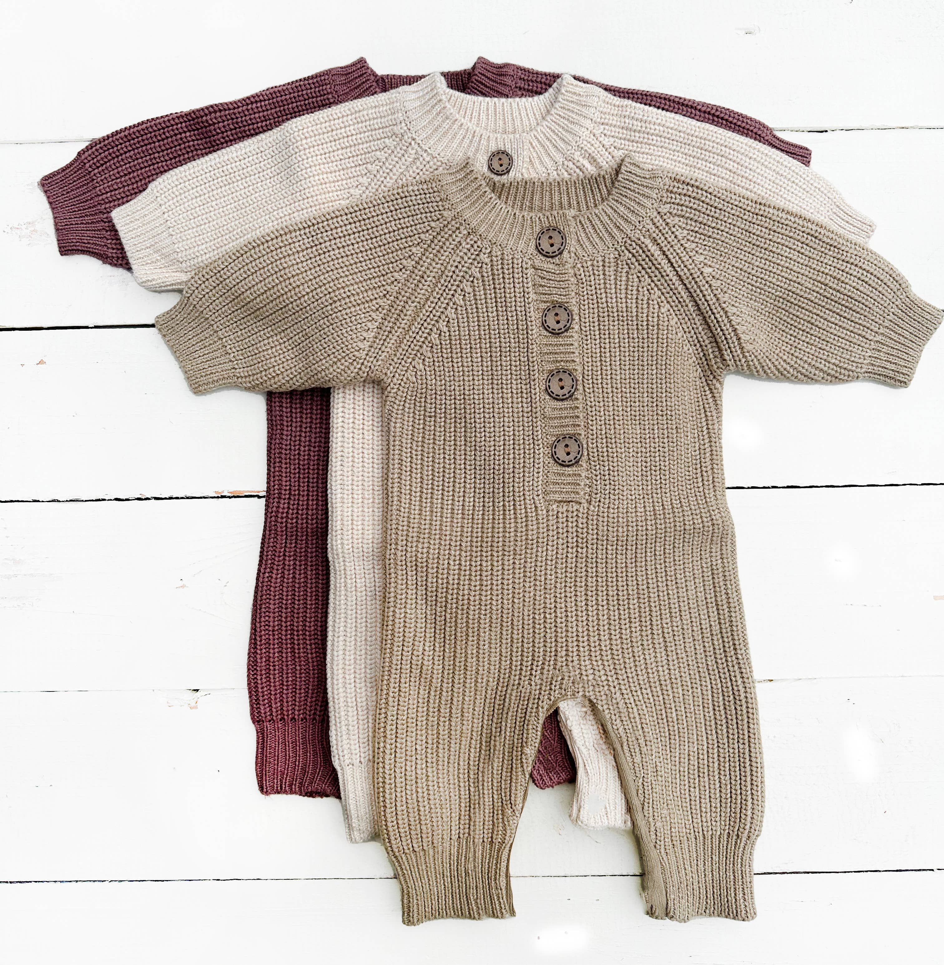 Baby Knit romper Button front Jumpsuit w/ zipper | Harper