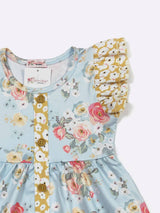 Aqua Antique Floral Girls Dress