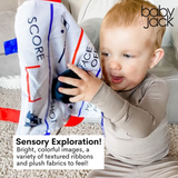 Hockey Puck Baby Learning Lovey Tag Stroller Toy 10" x 10"