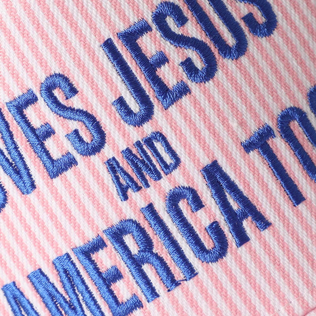 LOVES JESUS AND AMERICA TOO Embroidered Seersucker Hat