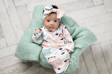Pastel Dino Baby Gown and Bow Headband Set