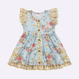 Aqua Antique Floral Girls Dress