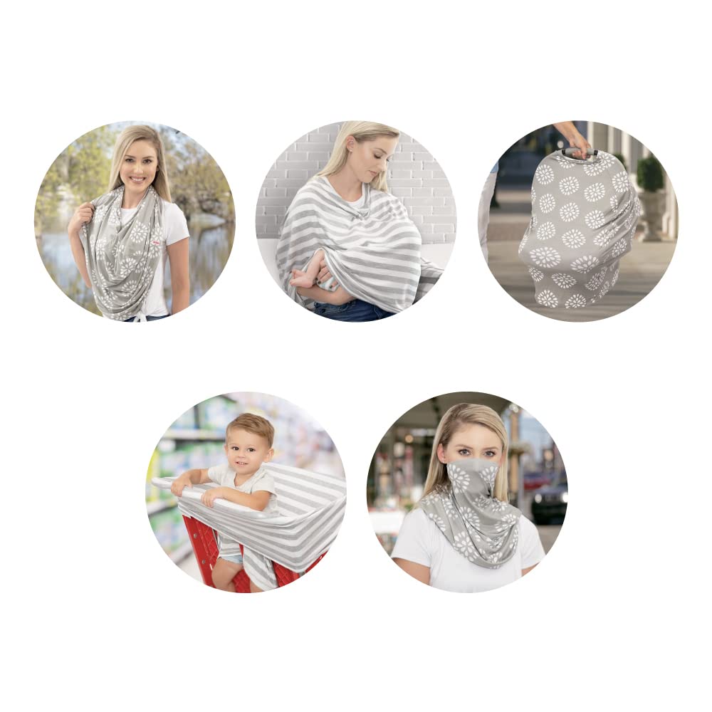 Nuby 5 in 1 Nursing Cover: Multipurpose Soft and Stretchy Cover for Mom and Baby: Colors May Vary, 26’’ x 27’’