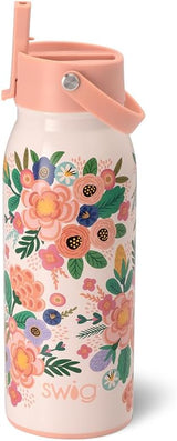 Swig Life 36oz Insulated Water Bottle, Travel Water Bottle with Straw and Lid, Cup Holder Friendly Water Bottles, Stainless Steel (Full Bloom)