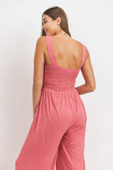 Sleeveless Smocked Maternity Wide-Leg Jumpsuit