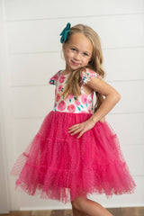 Bright Pink Rose Tiered Tulle Spring Easter Dress