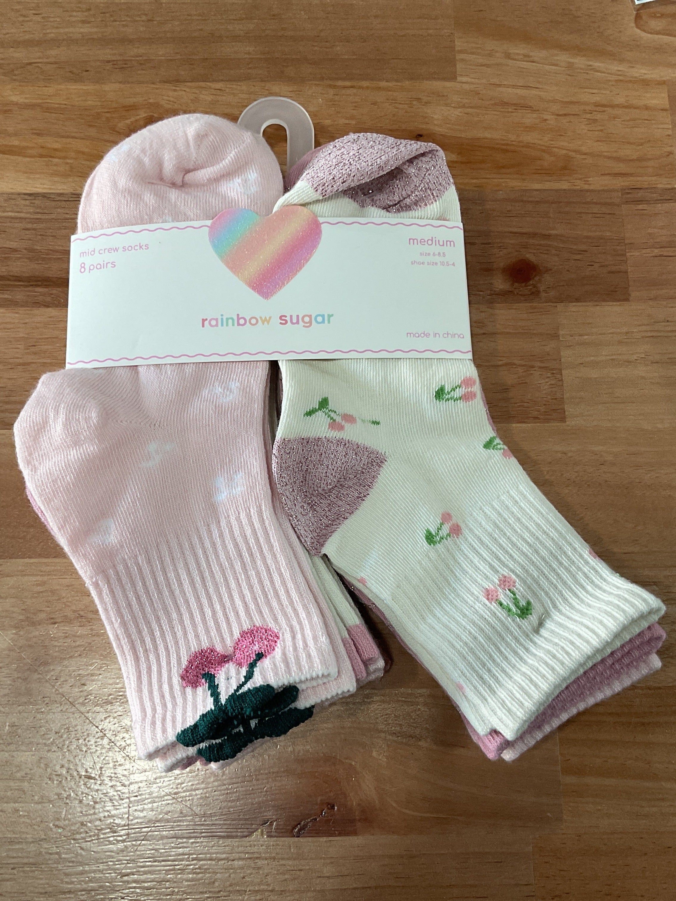 Rainbow Sugar | Girls 8Pk Mid Crew Socks.