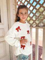 Girls Bow Sequins Pullover Sweater