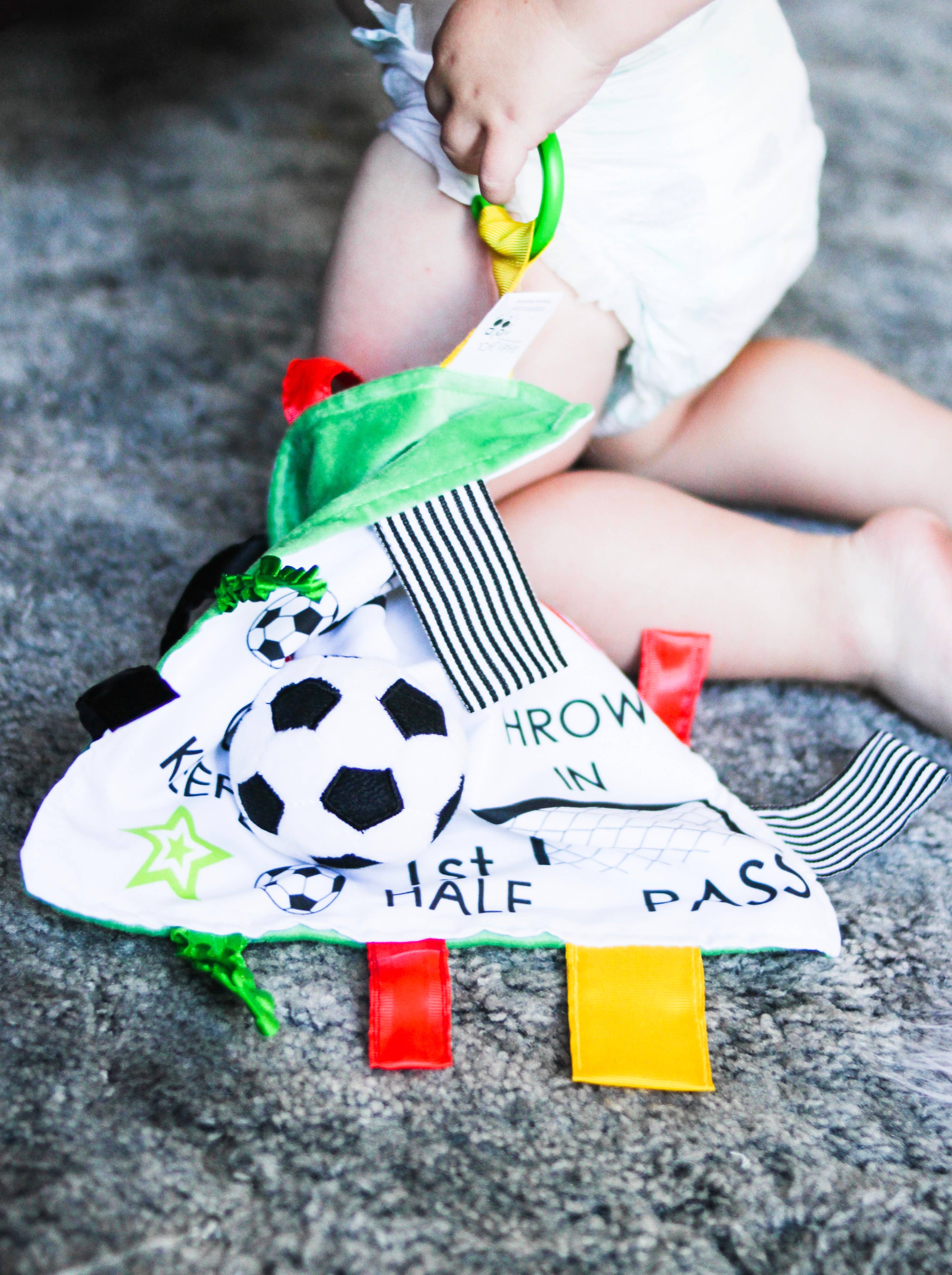 Soccer Ball Baby Learning Lovey Tag Stroller Toy 10" x 10"