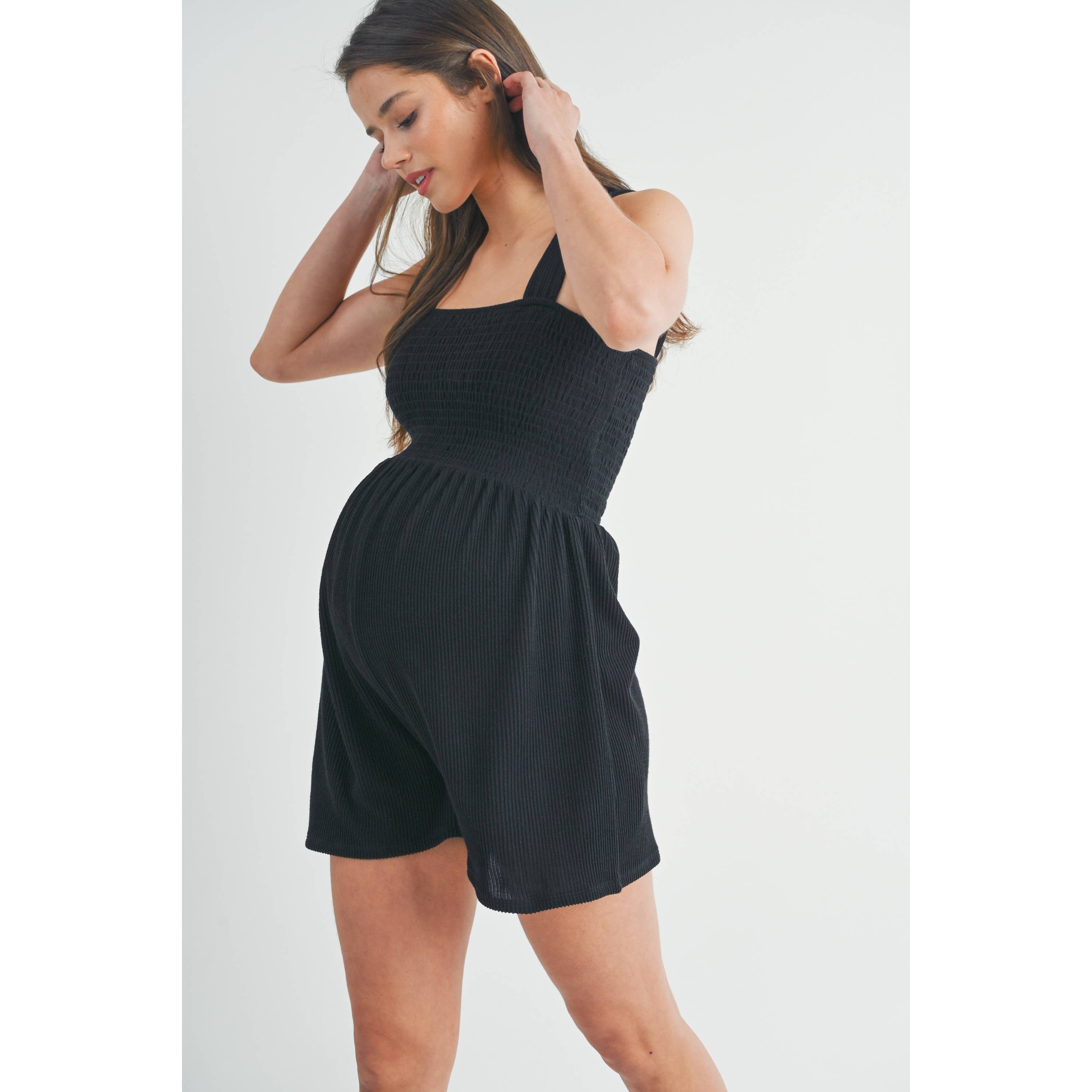 Ribbed Smocked Maternity Romper