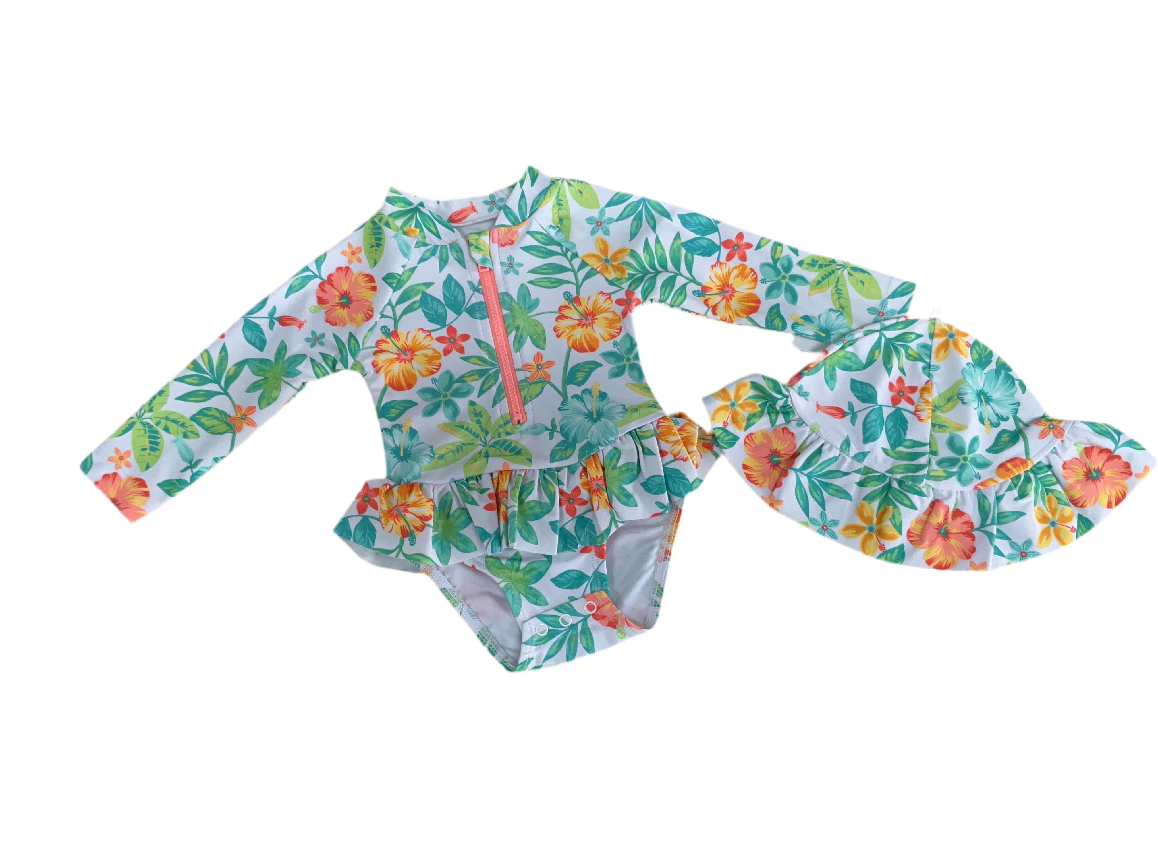 Multi Floral One Piece Long Sleeve Rashguard Swimwear
