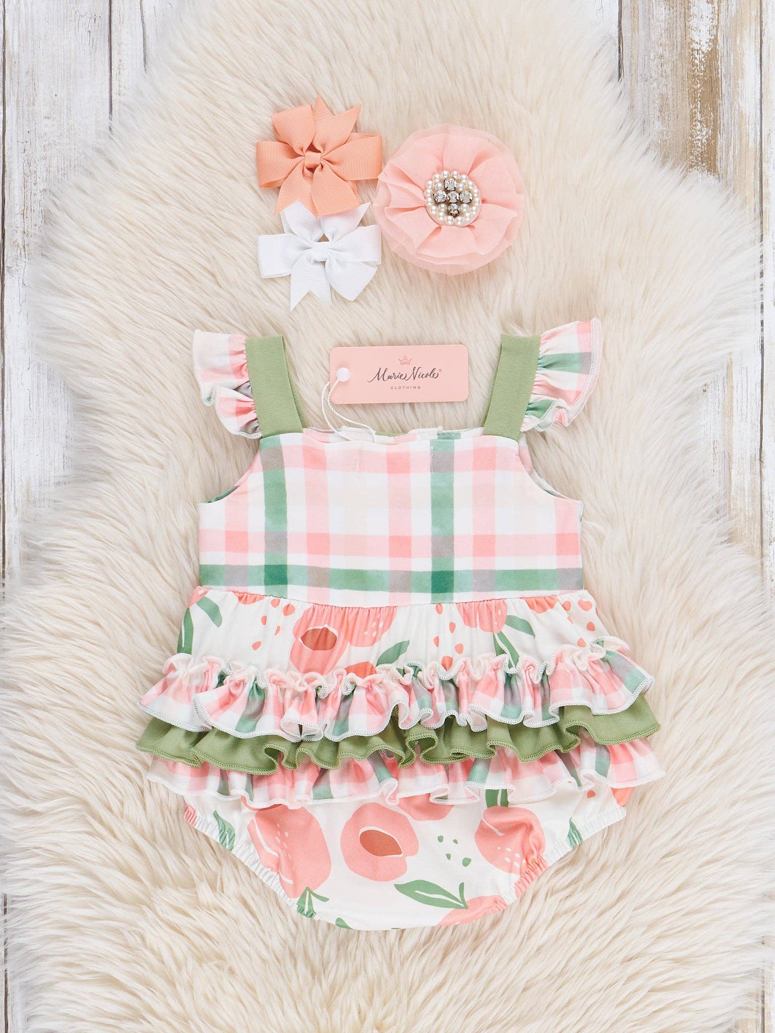 Peaches & Green Gingham Ruffle Bubble
