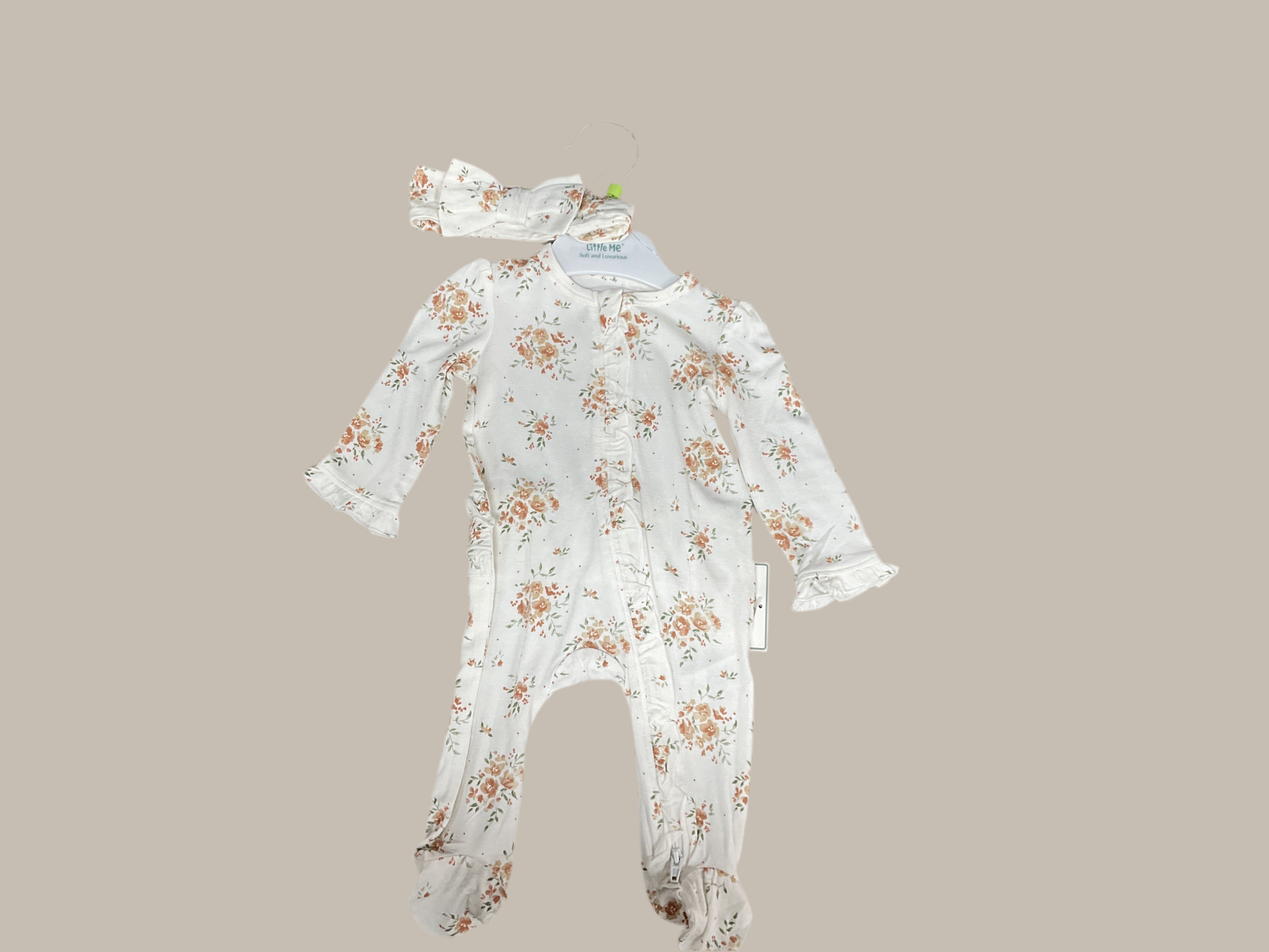 Little Me Floral Footies W/ Headband