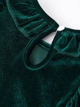 Rylee Faith Designs - Christmas Dark Green Velvet Girls Dress
