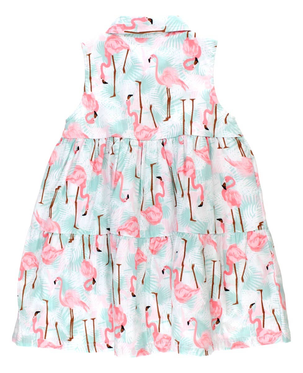 Girls Vibrant Flamingo Tiered Shirt Dress
