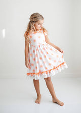 Girls Pink & Cantaloupe Flower Check Spring Summer Dress