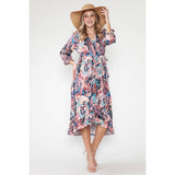 Maternity Floral V-Neck OverLap Long Spring Dress
