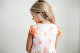 Girls Pink & Cantaloupe Flower Check Spring Summer Dress