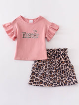 Pink "easter"leopard  skirt set