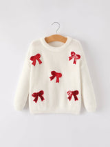 Girls Bow Sequins Pullover Sweater