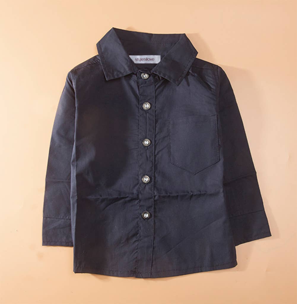 Blue Little Boy Button Down Shirt, Suspender Straps & Pants