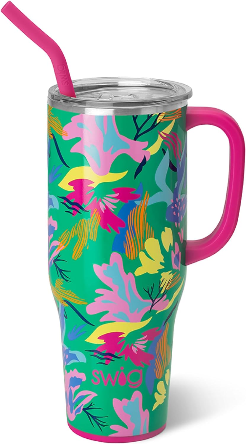 Swig Life 40oz Mega Mug, 40 oz Tumbler with Handle and Straw, Cup Holder Friendly, Dishwasher Safe, Extra Large Insulated Tumbler, Stainless Steel (Paradise)