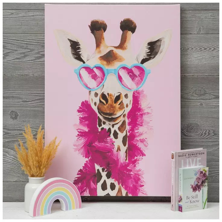 Giraffe With Heart Glasses Canvas Wall Decor