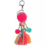 Pom Pom Beaded Bag Keychain