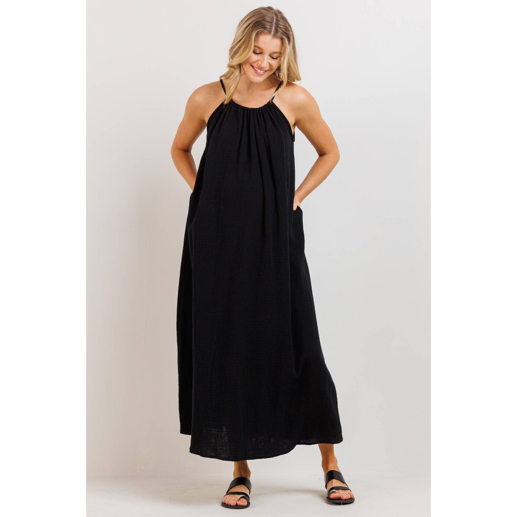 Cotton Halter Maternity Column Maxi Dress