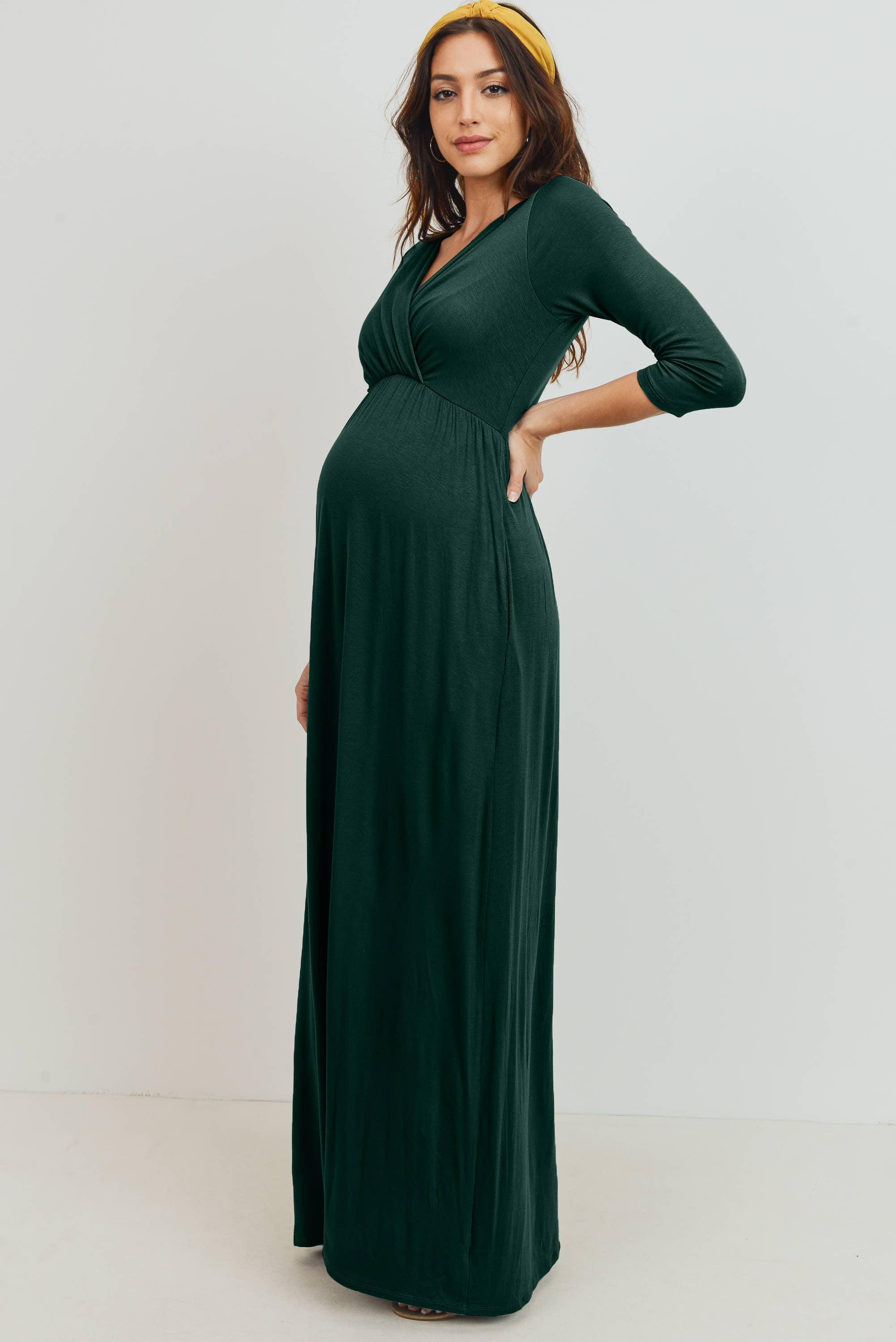 Surplice Quarter Sleeve Nursing Maxi Dress