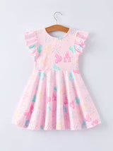 Spring Pink Theme Park Print Girls Twirl Dress
