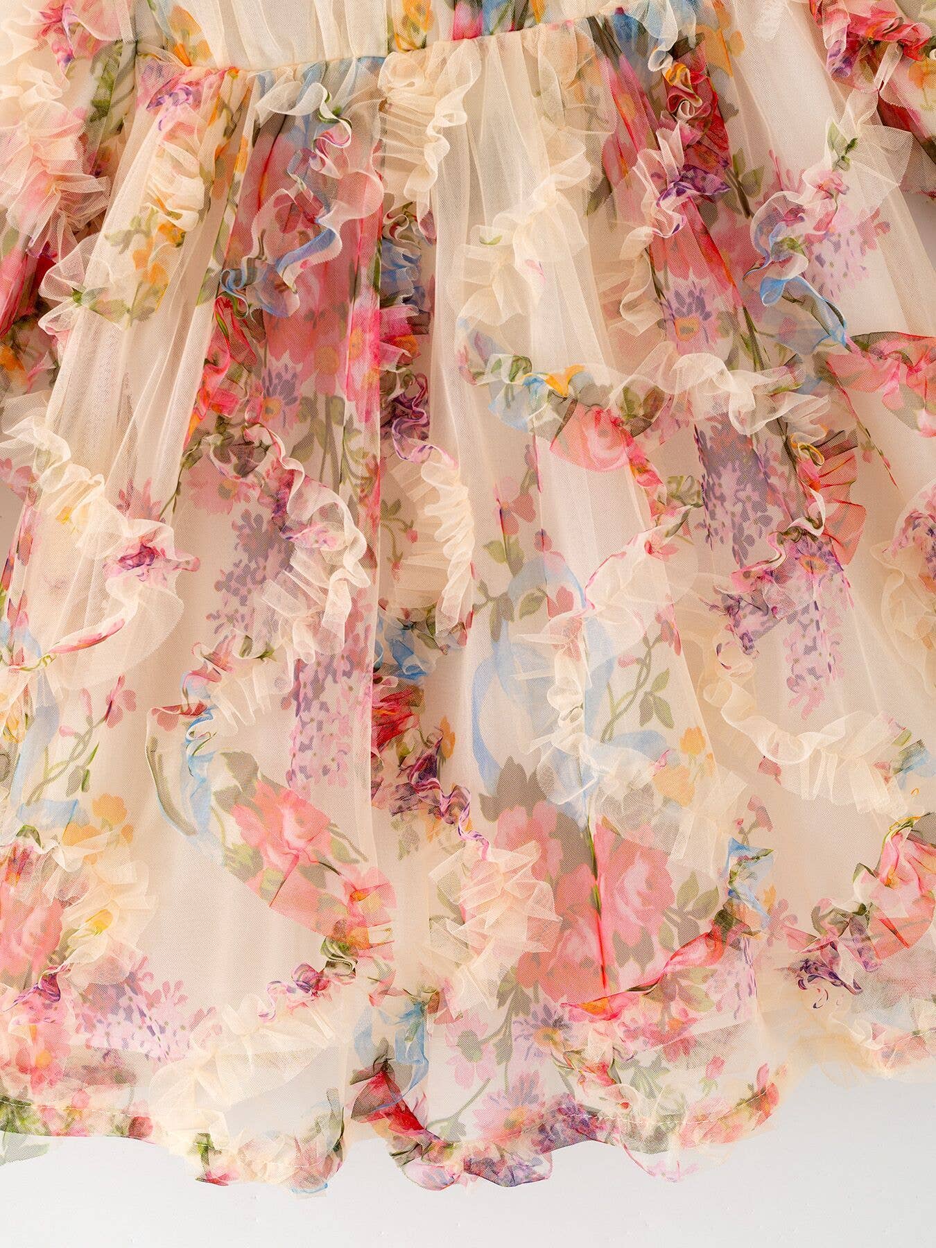 Pastel Flower Ruffle Layered Girls Dress