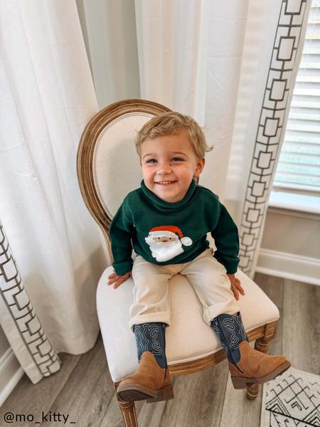 Mud Pie GREEN SANTA ROLLNECK TODDLER SWEATER